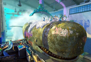 Bubbles rising inside a whale-shaped wash tunnel